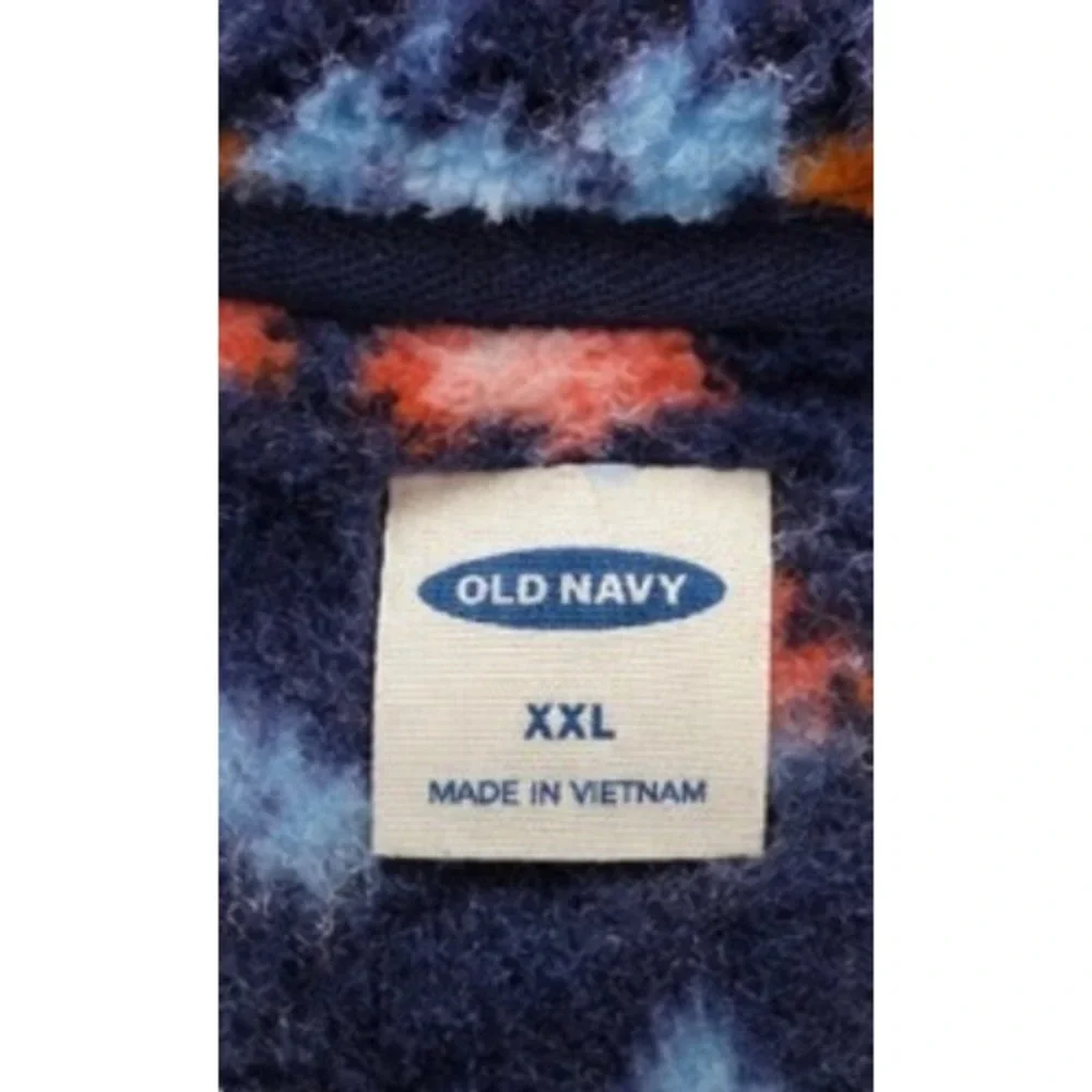 Old Navy Mens XXL Fleece Quarter Zip Pullover Navy Blue Geometric Sherpa Jacket